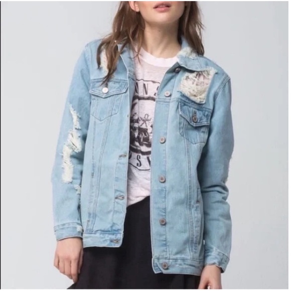 BOOM BOOM JEANS Destroyed Distressed Denim Jacket L - Picture 8 of 16